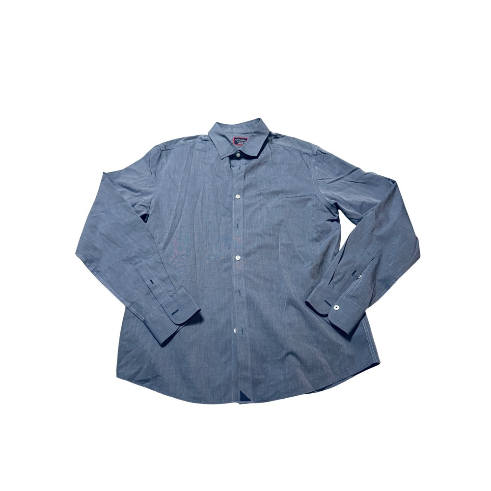 NWOT Untuckit Men Size Large Slim Fit Wrinkle Free 100% Cotton Blue Button Up